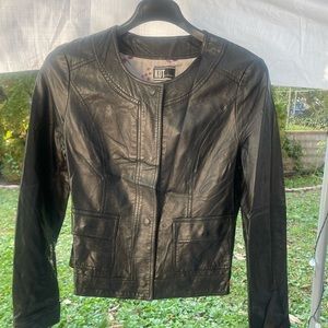 KUT From The Kloth Black Faux Leather Snap-Up Jacket, Size XL.
